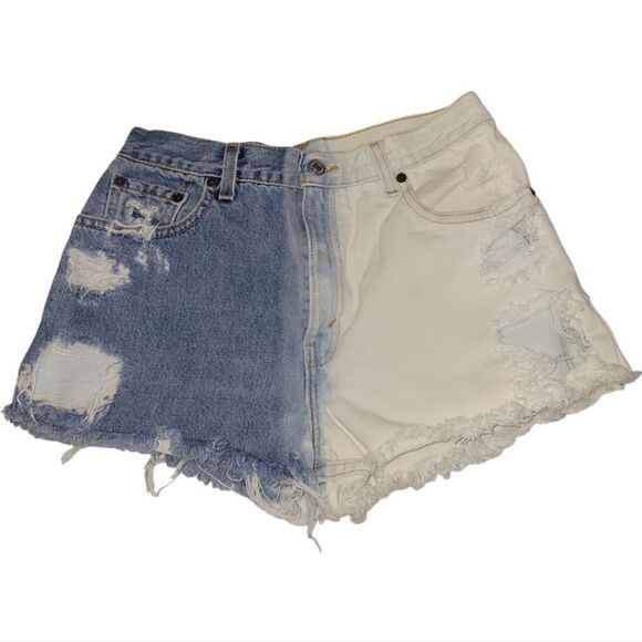 PETROS Vintage USA Levi's 501 Custom Redone Acid Dye Cutoff Denim Jean Shorts - Picture 1 of 5